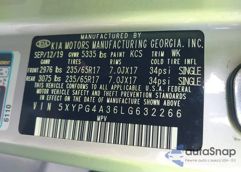 2020 Kia Sorento 2.4L L from USA, damaged, VIN 5XYPG4A36LG632266